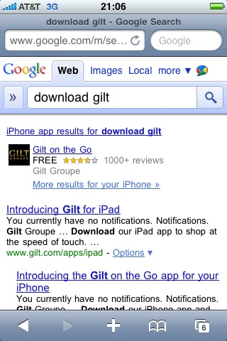 iPhone and Android Applications In Google Mobile Search Results