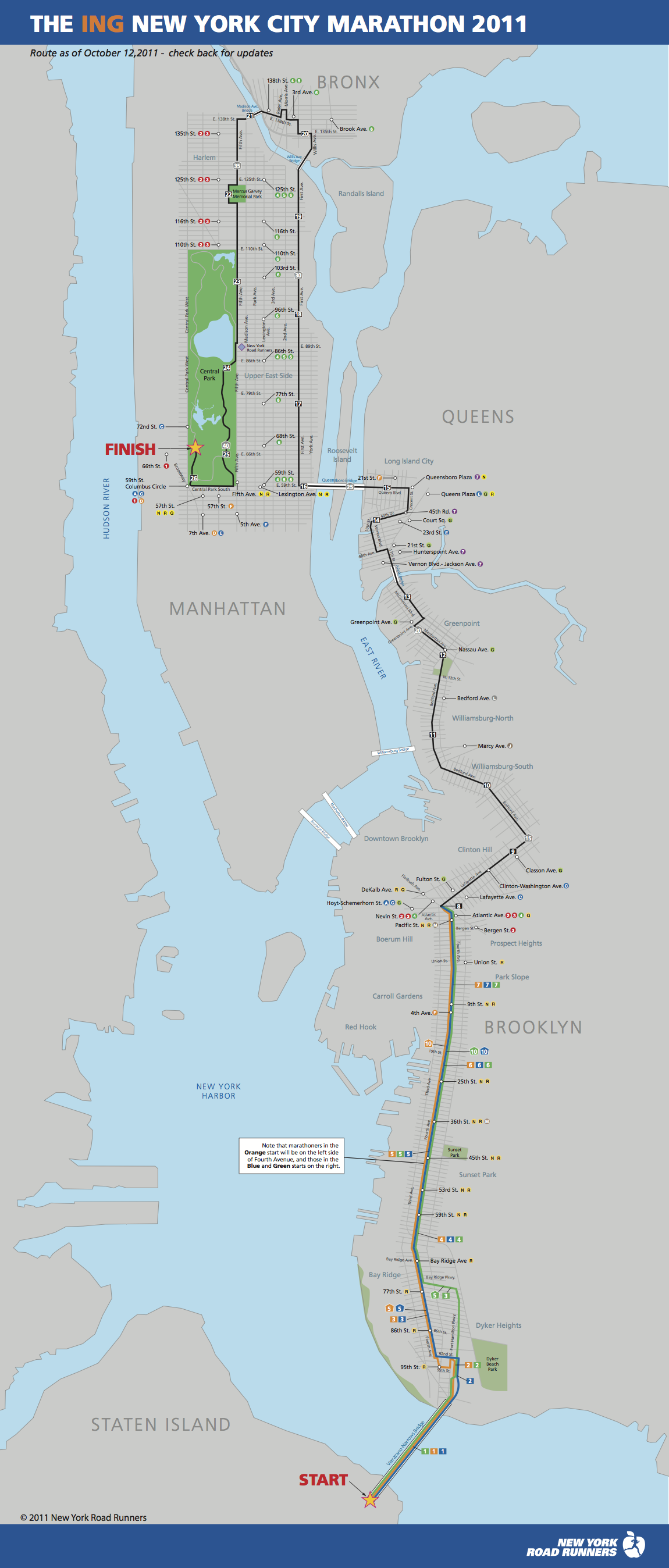 Coursemap for the 2011 NYC Marathon