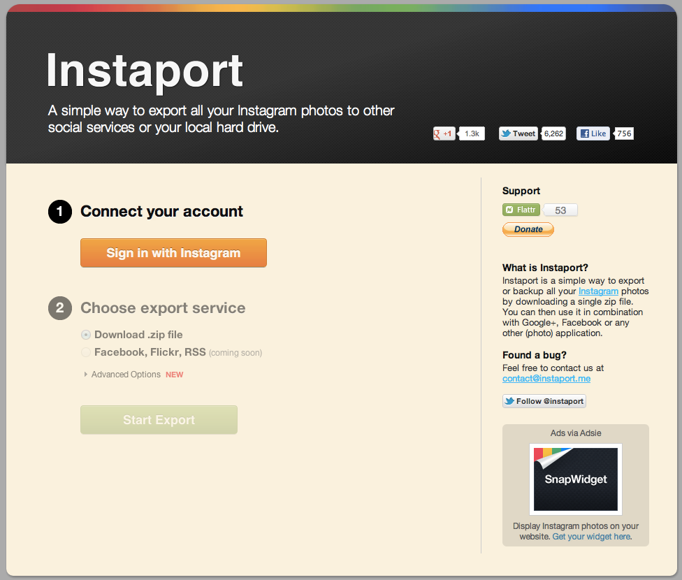 Export, Download and Backup your Instagram photos with Instaport