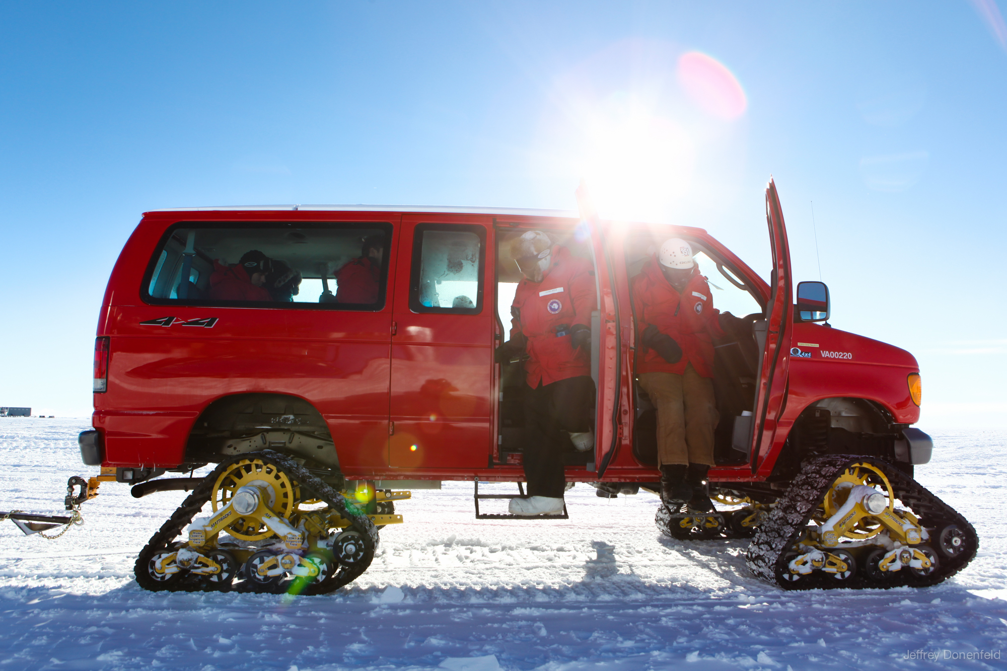 Vans are equipped with special tracks, for traction on the snow and ice