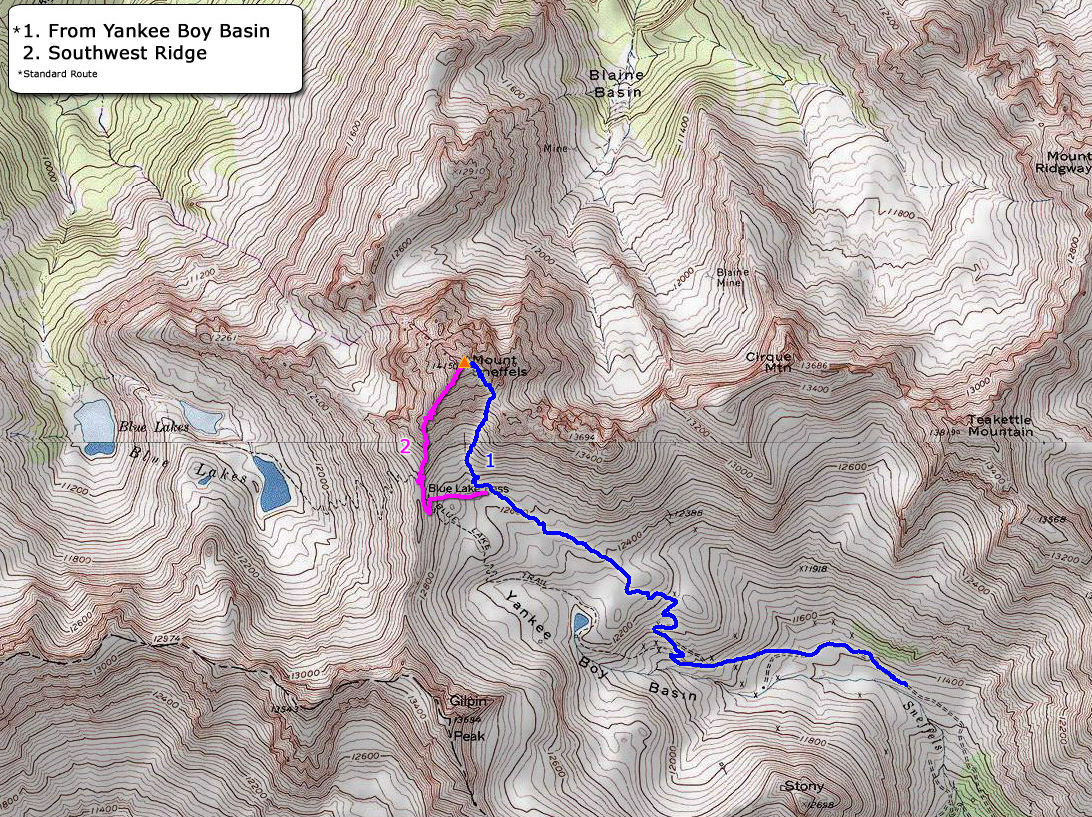Mt. Sneffels Climbing Routes Map