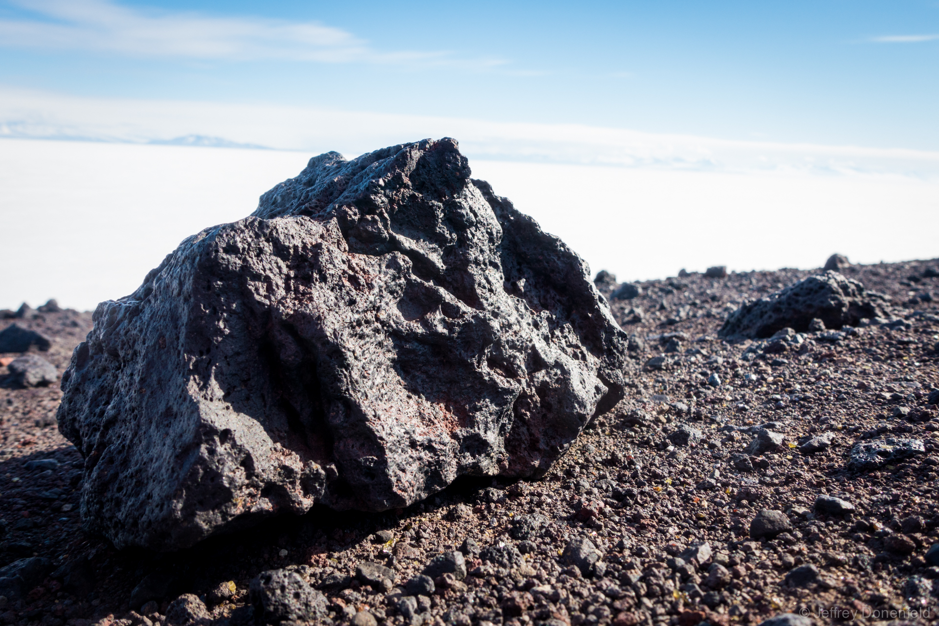 Since Ross Island is volcanic, the stones on the surface are all lava rocks, or similar. In many spots, the landscape feels like another planet.