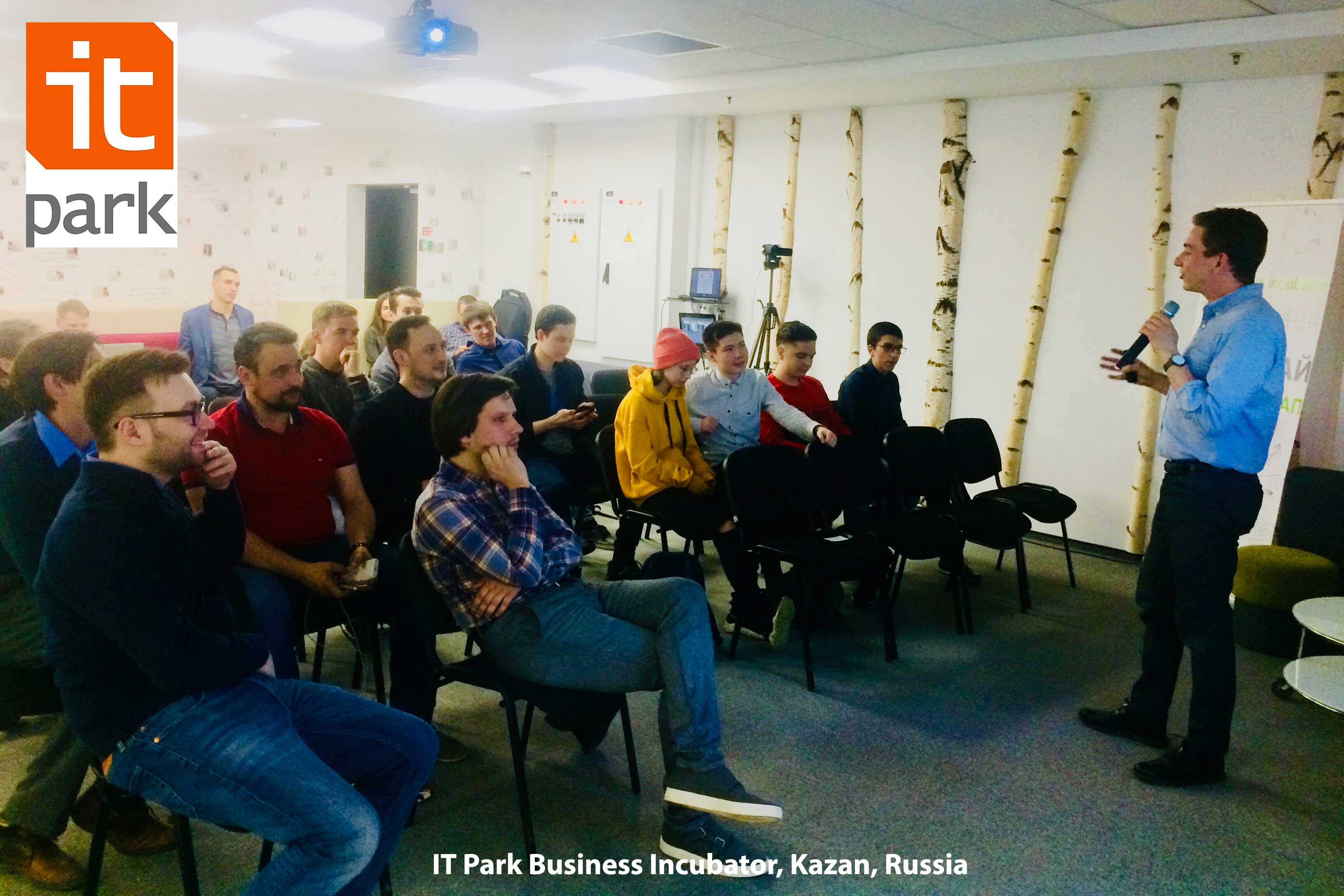Lecturing on startup trends in the United States at the Kazan IT Park Business Incubator